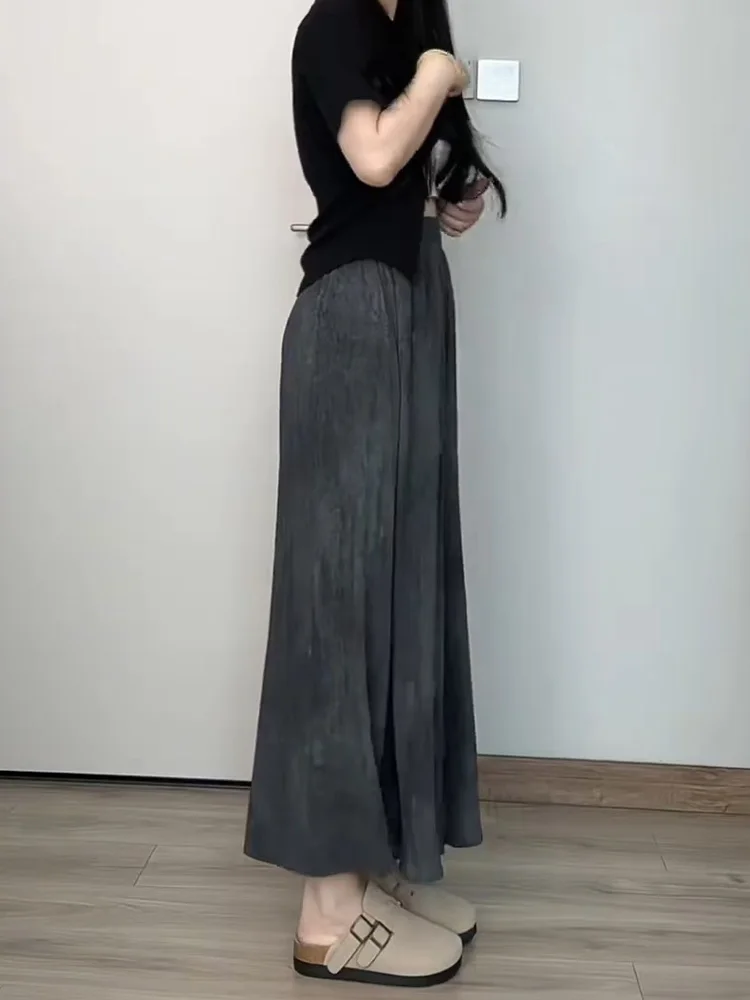 Ele décontracté taille haute jupe Midi femmes été nouvelle grande taille dissimuler viande minceur drapé jambe large pantalon jupe