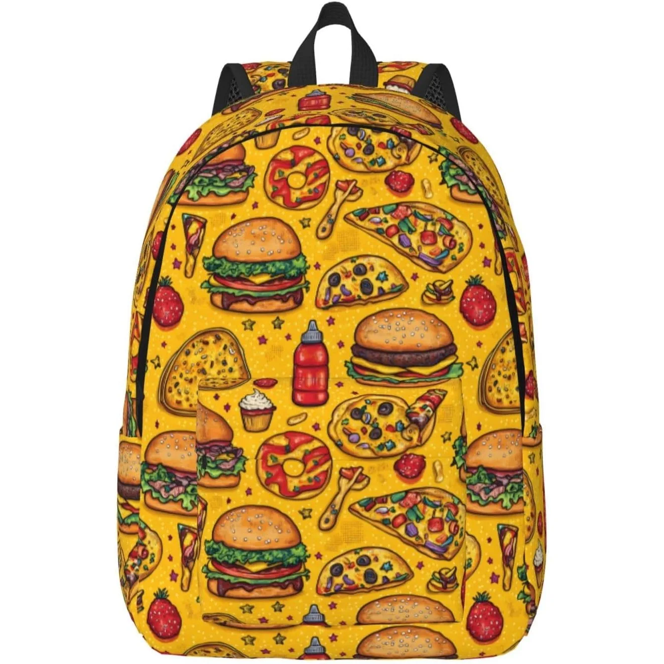 

Cute Burger Food Print Lightweight Canvas Backpack, Backpack For Women Men Couples, Travel Laptop Bag