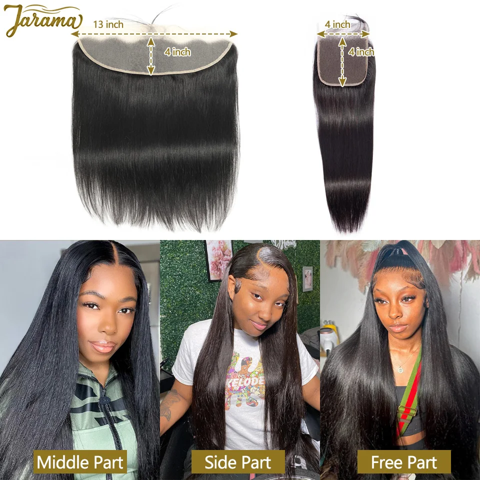 Straight Human Hair Bundles With Closure Bundles With Lace Frontal 100% Brazilian Human Hair 4x4/13x4 Transparent Lace Closure Frontal Natural Human