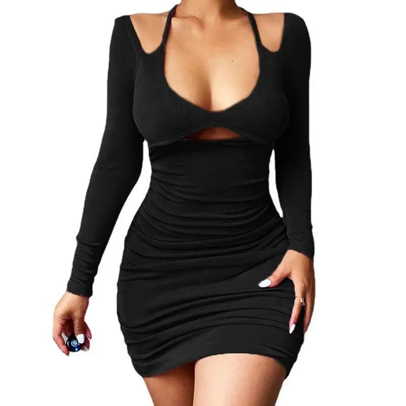 Vestido de manga larga con tirantes ajustados y sexy de nuevo estilo a la moda para mujer