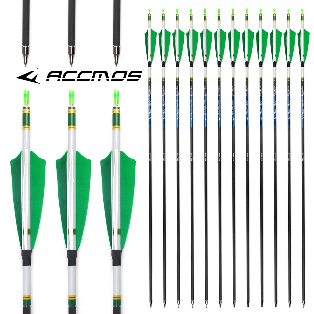 12pcs ACCMOS Archery Pure Carbon Arrow ID6.2mm 32in Shaft Spine 250/800 Bow Outdoor Hunting Shooting Training Arrow