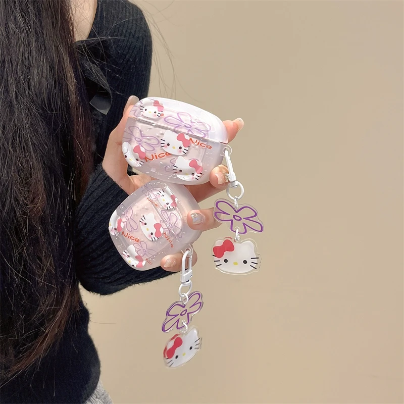 MINISO-Capa de fone de ouvido Hello Kitty com pingente, fone de ouvido sem fio Bluetooth, Apple AirPods 1, 2, 3 Geração, Pro