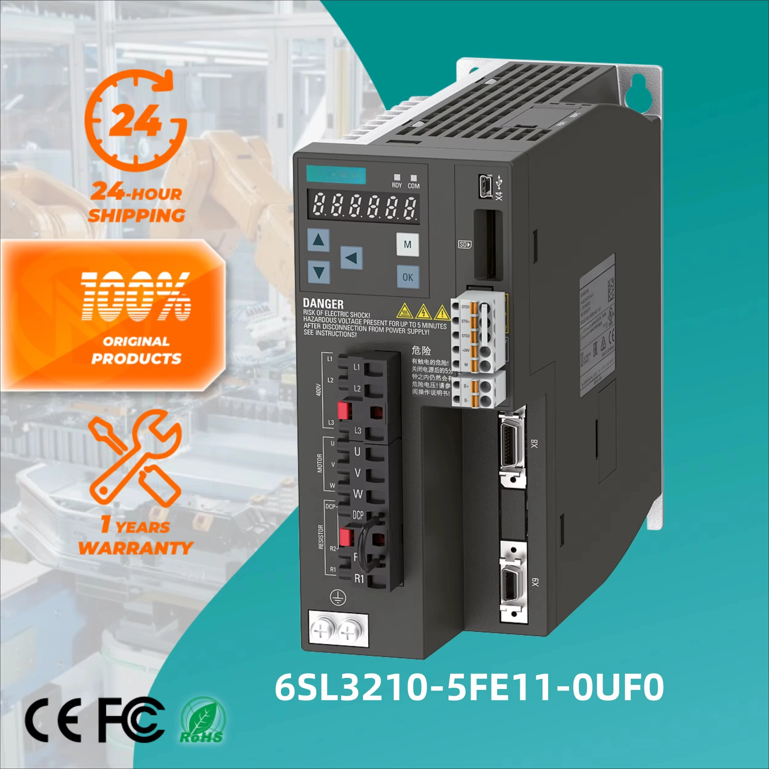 6SL3210-5FE11-0UF0 New Original SINAMICS V90 VFD 0.75/1.0 kW Three-Phase Servo Drive Inverter