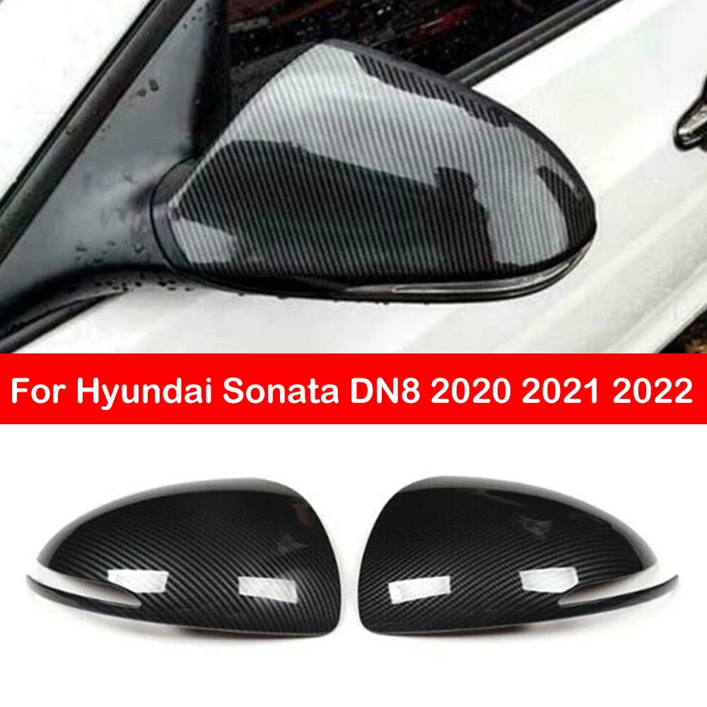 For Hyundai Sonata DN8 2020 2021 2022 Rearview Side Mirror Cover Wing Cap Exterior Door Rear View Case Trim Carbon Fiber Look