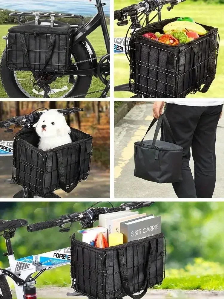 AliExpress NONE Bike Basket Front/RearFolding Bicycle Basket with Removable Liner Bag for Adult Carrying Dogs Pets Fruit&Bicycle Basket Perfect