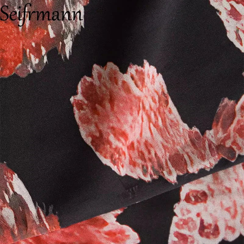 فستان Seifrmann النسائي الأنيق للحفلات مُزين بنقشة الزهور ورقبة على شكل حرف V بدون أكمام وخصر عالٍ، فساتين متأرجحة كبيرة على الموضة