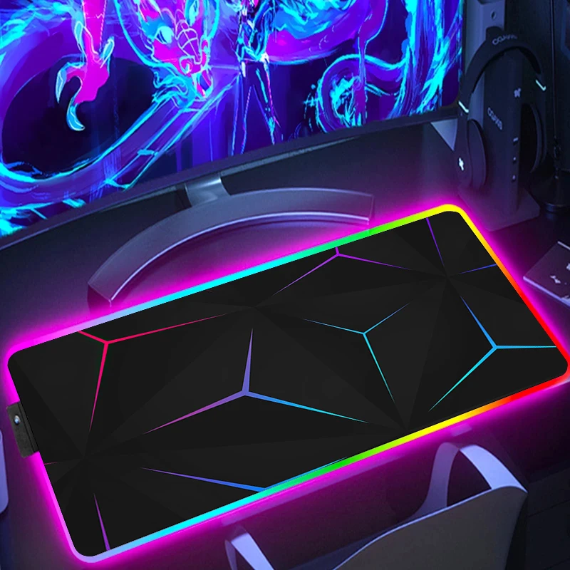 Imagem -03 - Grande Jogo Hexagon Mousepad Led Antiderrapante Jogo Teclado Pads Rgb Geométrica hd Bloqueio Borda Tapete do Mouse do Computador Gamer