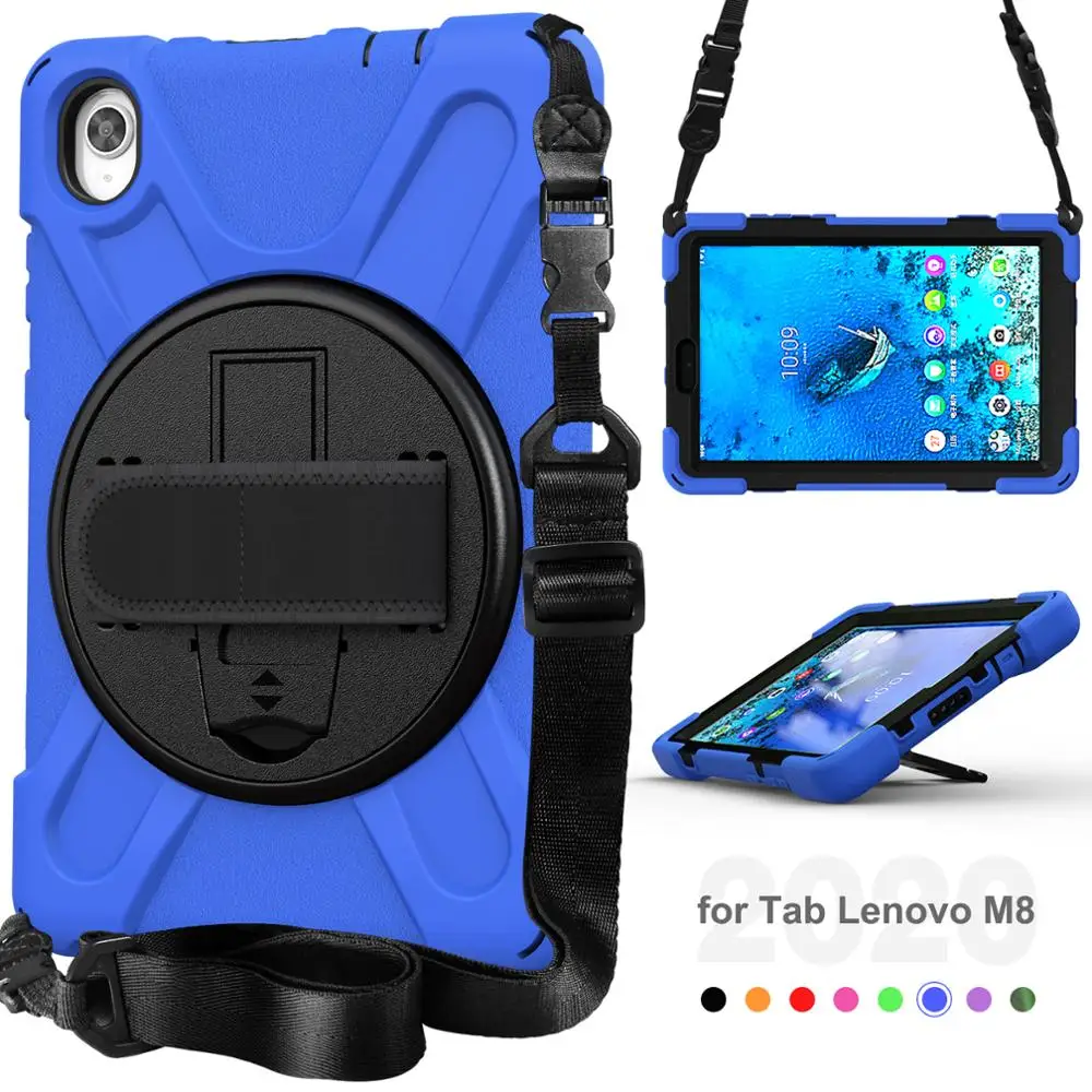 360 Degree Rotatable Kids Case for Lenovo TAB M8 FHD TB-8705F TB-8705N Stand Anti-crack Cover Holder with Hand Shoulder Strap