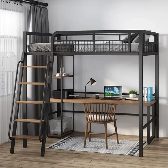 #Iron Loft Bed Double Bed With Upper And Lower Table Space Saving Step Ladder Loft Bed For Children