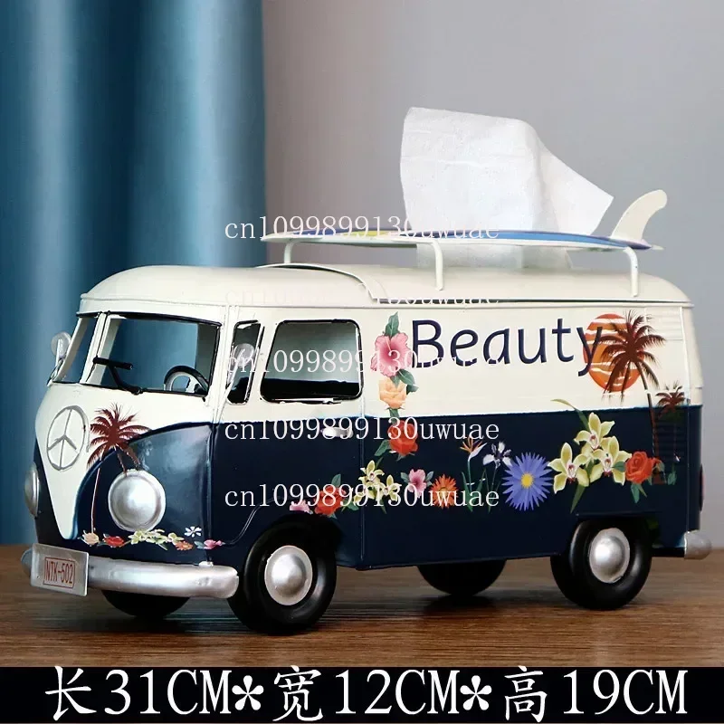 Industrial Wind Bus Tissue Box Iron Art Retro Model Car Tissue Storage Box for Office Home Decoration Creative Paper Holder