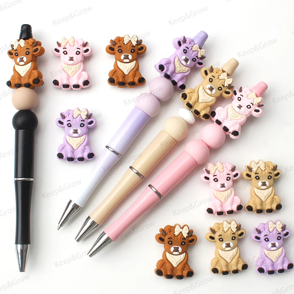 5/20/50Pcs Silicone Beads Bow Tie Highland Cow Focal Beads for Jewelry Making Pen Beaded DIY KeysChain Decorative Accessories