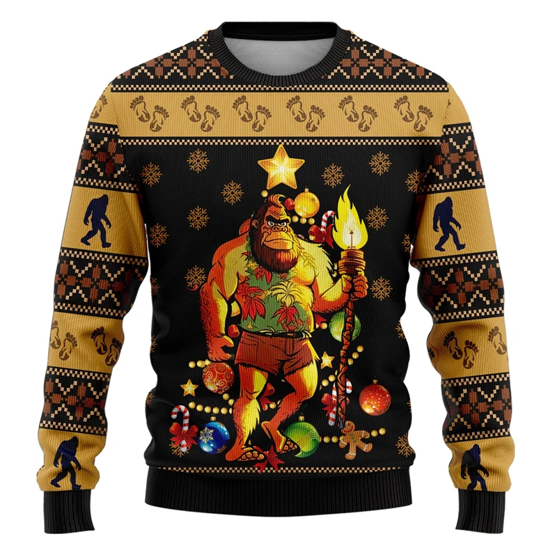 Hip Hop Bigfoot Ugly Christmas Sweater Sasquatch Lovers Long Sleeve Pullovers Hilarious Big Foot Animal Graphic Sweatshirts Tops