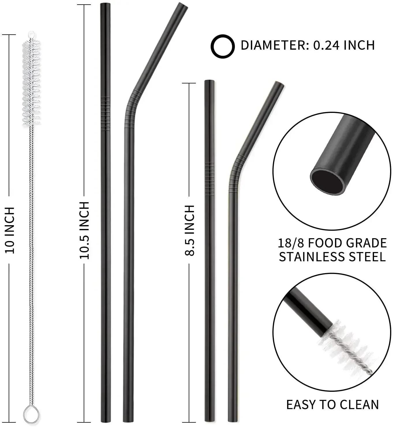 Juego de 12 pajitas de Metal reutilizables, pajitas ecológicas de acero inoxidable 304 para vasos de 30oz y 20oz, vasos para Bar y fiestas