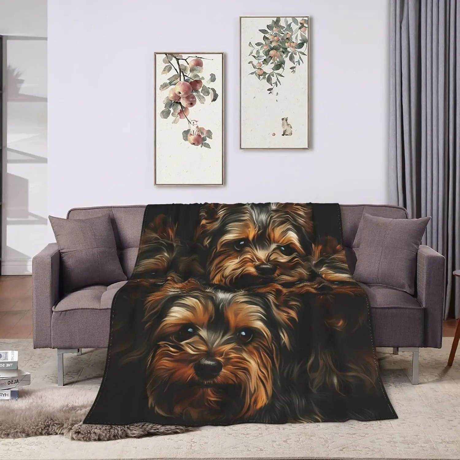 Polyester Dog Portrait Throw Blanket Flannel Fleece Pet Gift Cozy Home Decor Art Print Throw for Dog Lovers Family Canine Scene