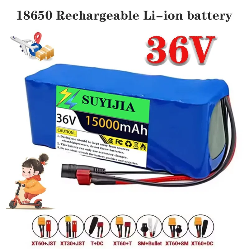 18650 Newly Made 36V 15Ah 18650 10S3P Battery 15000mAh Built-in 15A BMS, 250W-500W Battery + 42V 2A Charger