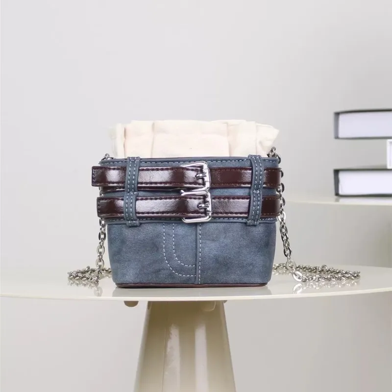 

JIAERDI Harajuku Denim Belt Buckle Vintage Shoulder Bag Women Chain Hot Girl Crossbody Purse Edgy Refined Handbag Y2k Aesthetic