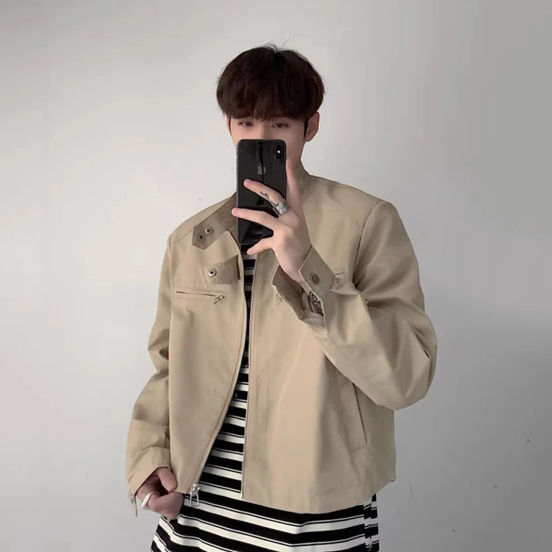 

2024 Casual Short Jackets Man Fashion Motorcycle Zipper Jacket Spring Autumn Korean Style Vintage Brown Jacket Outdoorl Clothes