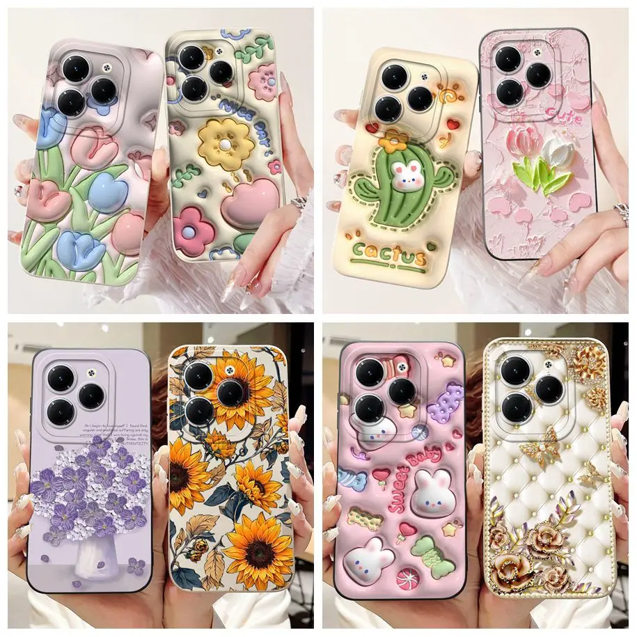 Para Infinix Hot 40 Pro Funda X6837 X6836 Funda Popular flor Cactus suave Funda de silicona líquida para teléfono Infinix Hot40 40i Funda