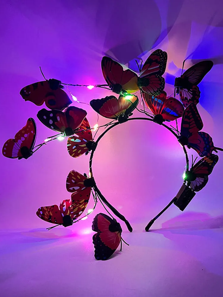 عصابة رأس نسائية فائقة الجنية تضيء بإضاءة ليد ، عصابة رأس فراشة ، إكليل زهور ، عصابات شعر ، زفاف ، عيد ميلاد ، ملحق شعر #4