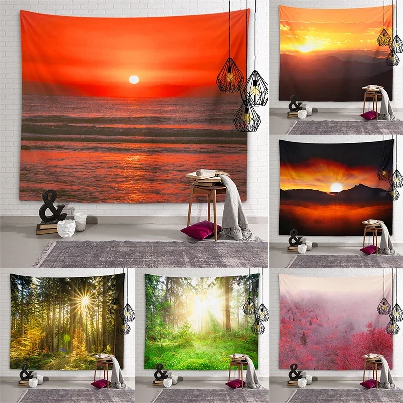 Seaside Sunset Sunset Scenery Tapestry Sunshine Forest Wall Decoration Tapestry Living Room Room Aesthetics Home Decoration