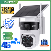 INQMEGA 12MP 6K 4G /WIFI Solar Powered Camera 15X Zoom Three Lens Dual View Night Vision Alarm Yard Security Camera Outdoor