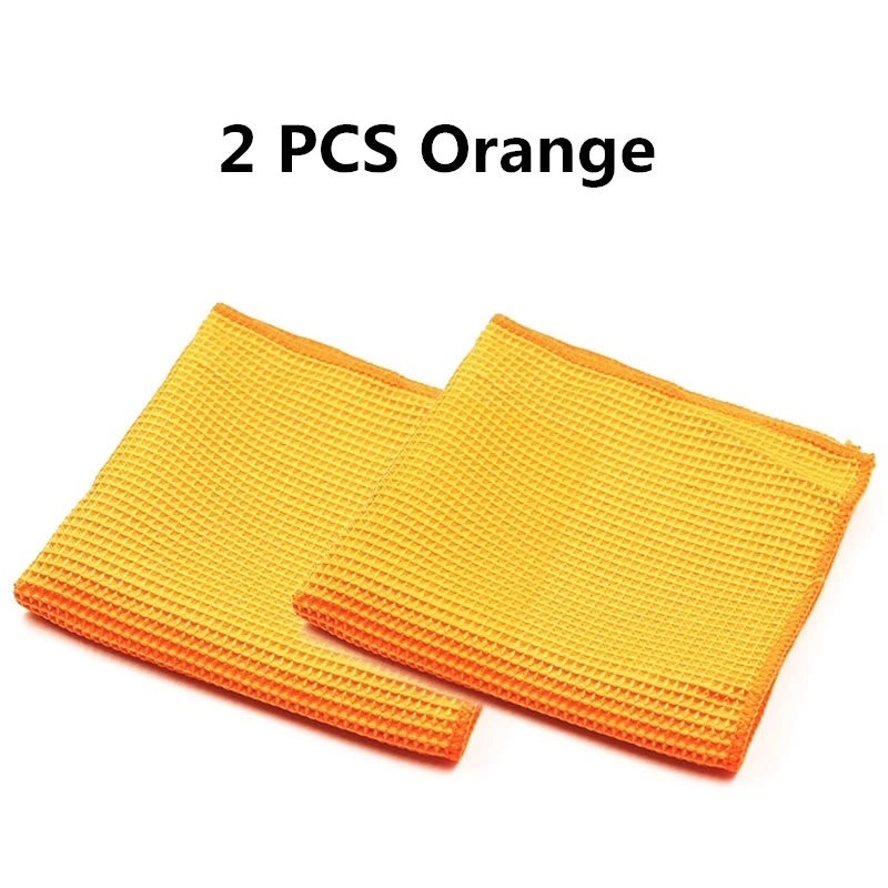 2PC Car Wash Towel Glass Cleaning Water Drying Microfiber Window Clean Wipe Auto Detailing Waffle Weave for Kitchen Bath 40*40cm