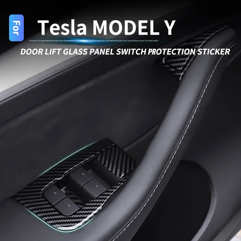 

Узор из углеродного волокна для Tesla Model Y 3, оконная дверная ручка, кнопка переключения лифта, крышка рамы, отделка, наклейка, аксессуары для панели