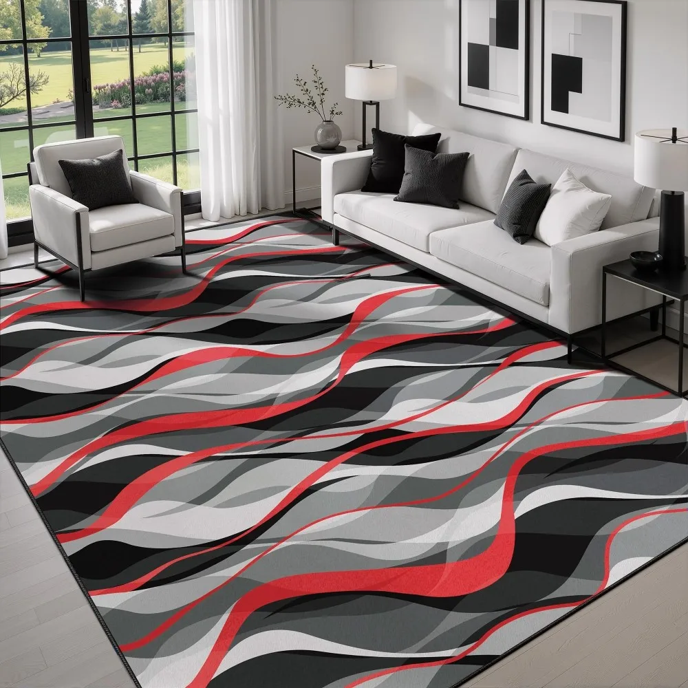 Gradient Carpet Modern Living Room Bedroom Rug Flowing Ribbon Floor Mat Contemporary Charcoal Grid Area House Doormat