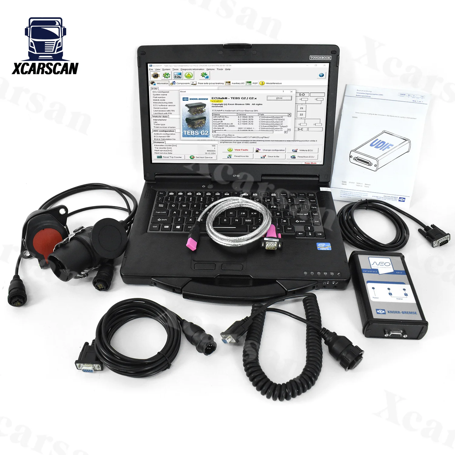 CF53 Laptop Truck trailer brake For KN-ORR Diagnostic Kit New software NEO Brake UDIF Kn-orr Interface Diagnostic Tool