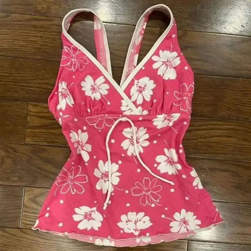 Camiseta sin Mangas con Estampado Floral Retro, Estilo Y2K, Punk, para Mujer, Moda de Primavera, Material 100% Algodón