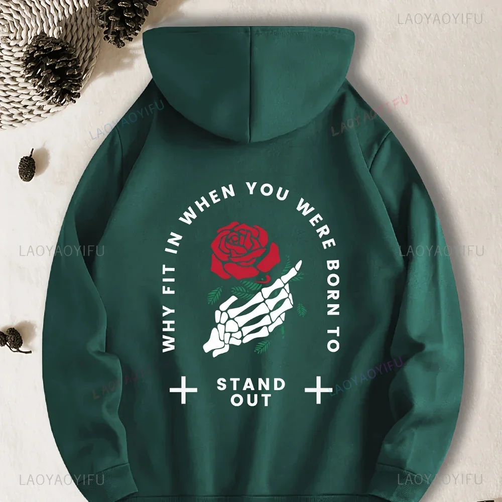 Skull Hand Holding Rose Printed Active Hoodies Leisure Hoodies Comfortable Hoodie for Men Autumn and Winter  Thermal Hoodie