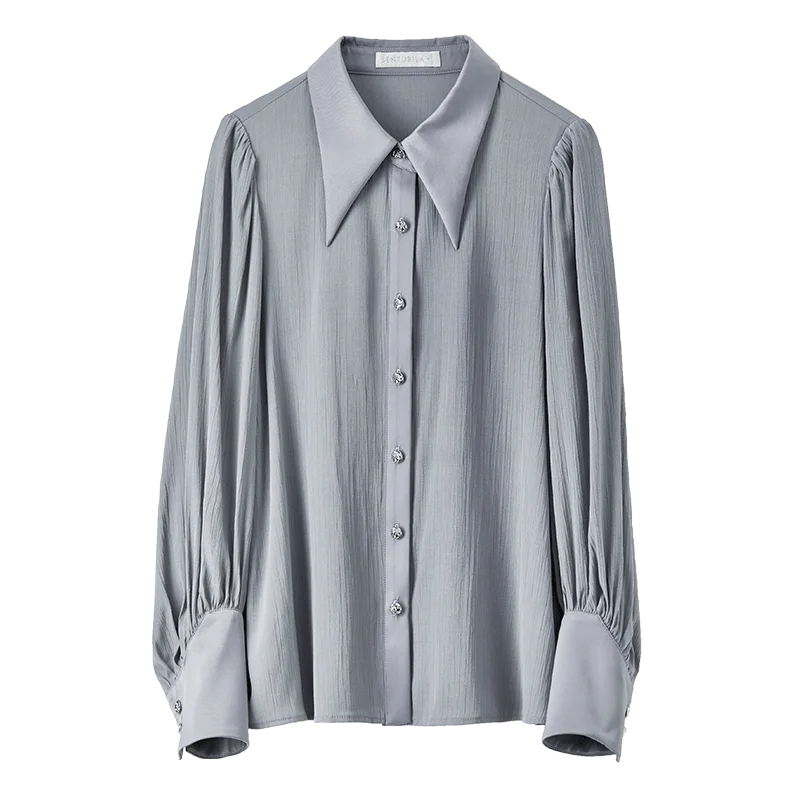 SENTUBILA Women's Office Lady Shirts 2025 Spring Autumn Solid Casual Straight Metal Single Breasted Shirts & Blouses 143C55834