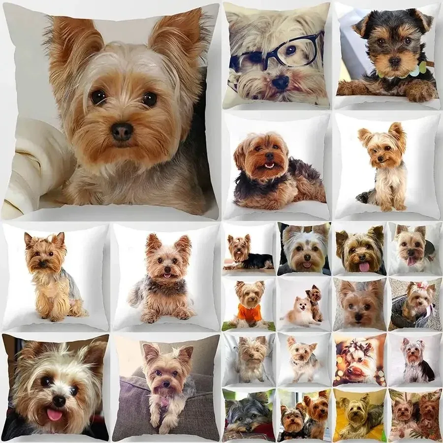 Funda de almohada con estampado de perro para dormitorio, funda de cojín de cintura para sofá, decoración de Yorkshire Bichon Yorkshire, cojín decorativo para coche