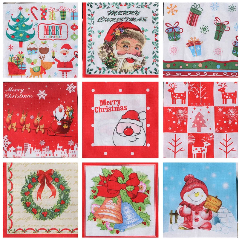 

20Pcs/pack Christmas Series Printed Paper Disposable Tableware Napkin Tissues DIY Xmas Party Decoration