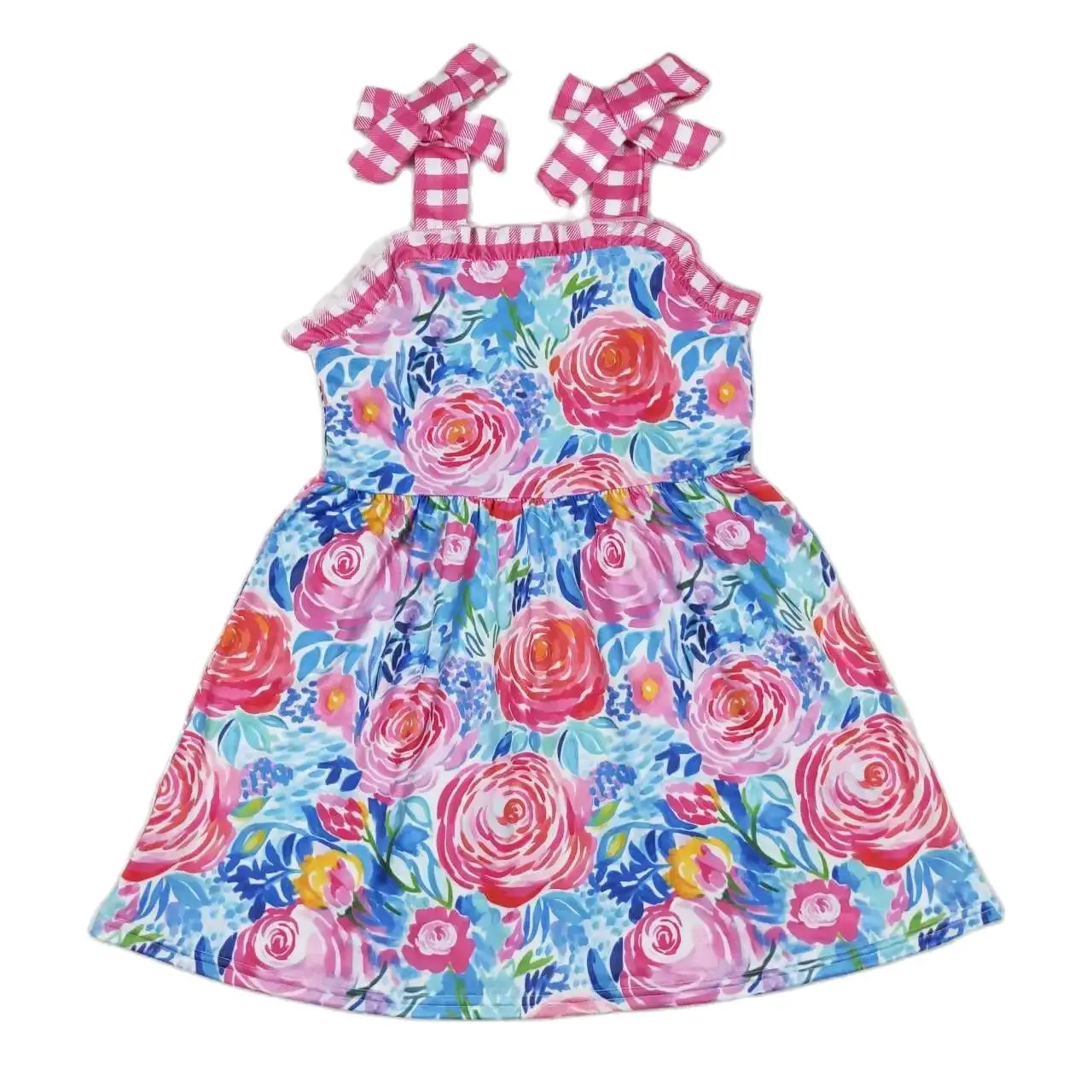 Wholesale Kids Children Crawfish One Piece Baby Girl Summer Short Sleeves Pocket Dress Toddler Infant Knee Length Clothing