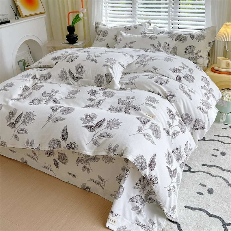 

100 cotton old coarse cloth bed four-piece set of sheets thickened cotton sheets quilt cover cotton and linen 1 meter 5 beds new