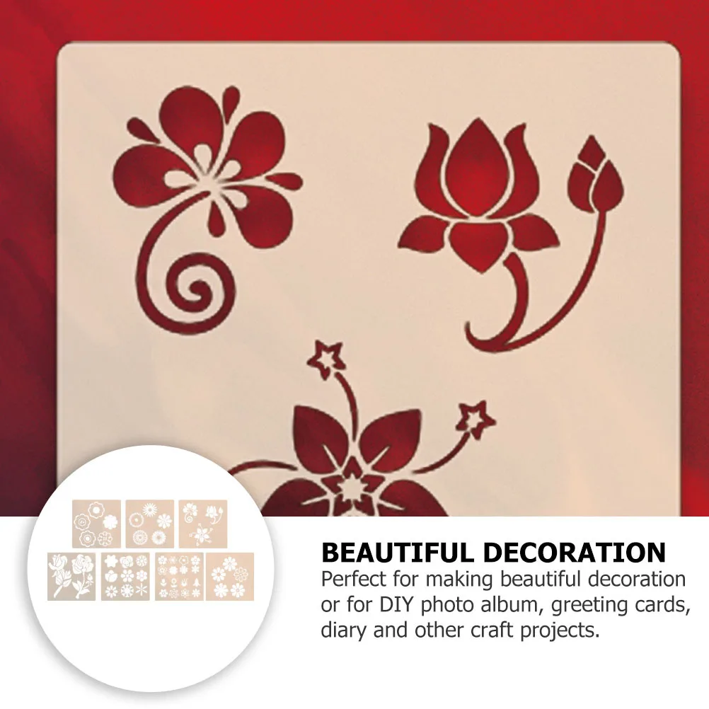 

7Pcs Flowers Drawing Templates Hollow Painting Stencils Reusable Waterproof Pet Material for DIY Scrapbook Crafts