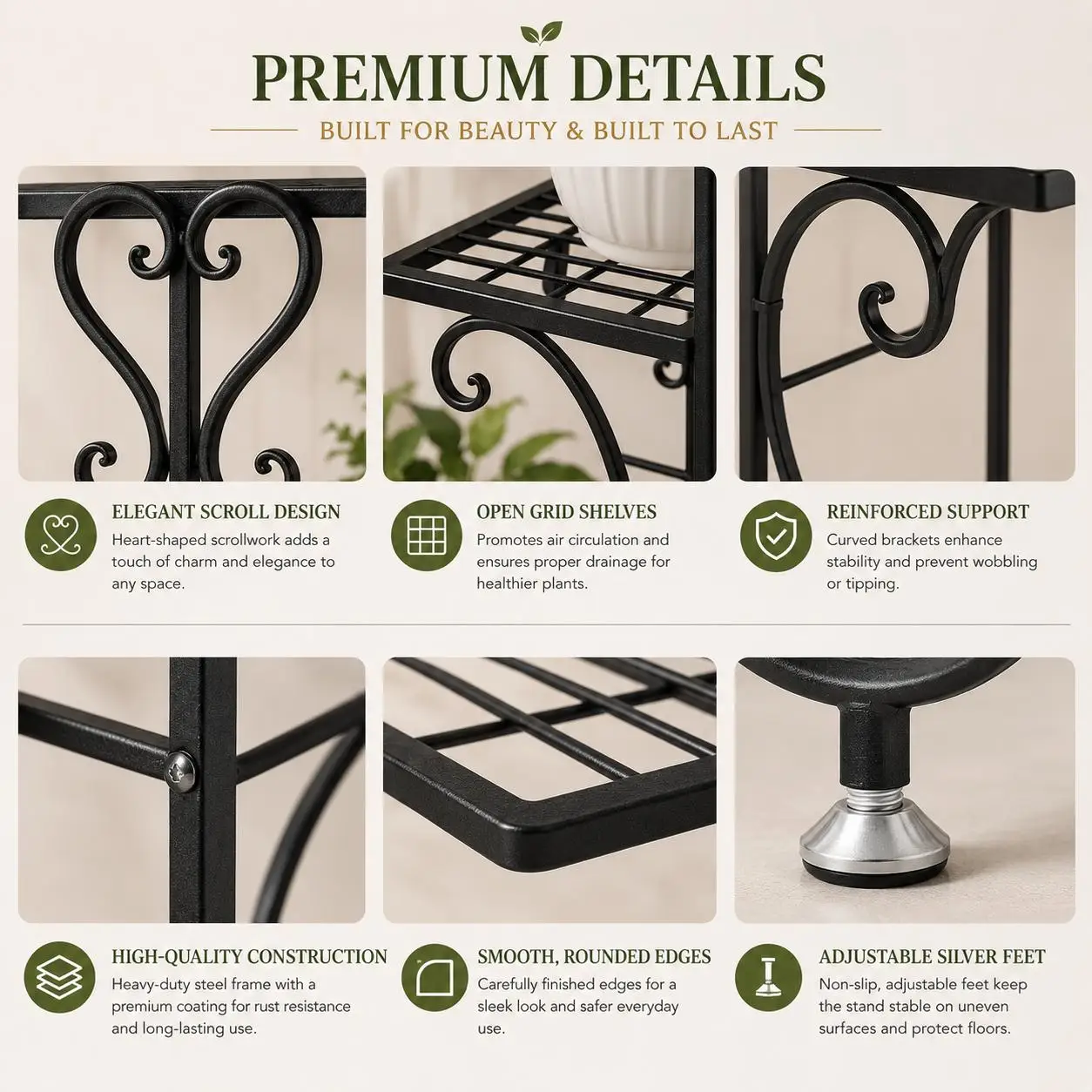 4 Tier Metal Plant Stand for Multiple Plants, Heavy Duty Iron Flower Pot Holder Rack, Indoor Outdoor Corner Plant Shelf, Vertical Planter Display Stand for Balcony, Garden, Patio, Living Room image 3