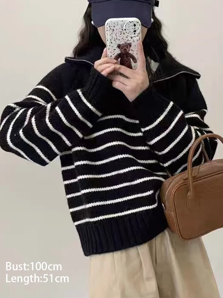 Automne hiver nouveau Chic col rabattu fermeture éclair pulls tricoté pull femmes décontracté ample à manches longues femmes chandails hauts