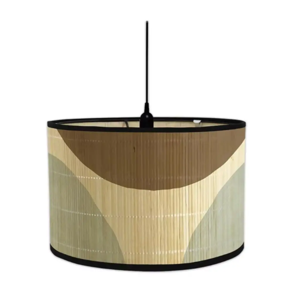 Handmade Bamboo Lampshade Hangable Long-Lasting Retro Lampshade Greenery Patterned Abstract Line Pattern Lamp Shade Hotel