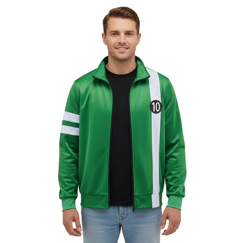 Ben Alien Force Tennyson Cosplay Kostüm Anime Ben Tennyson Yeşil Üst Ceket Erkekler Rahat Fermuarlı Spor Sweatshirt Ceket