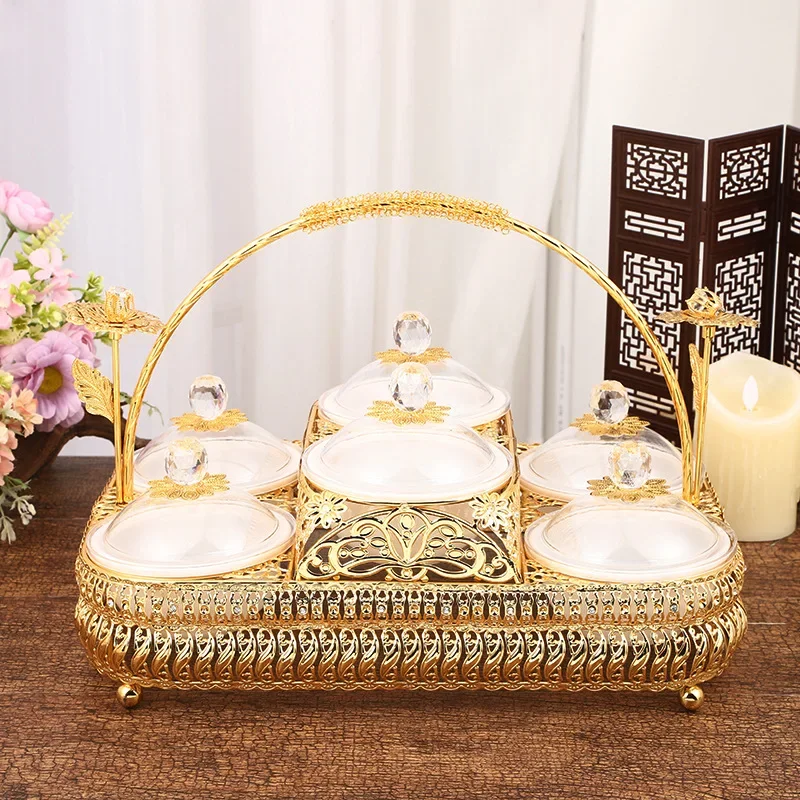 Classical light luxury six-grid acrylic fruit plate, exquisite high-end pattern, portable fruit snack dessert fruit basket