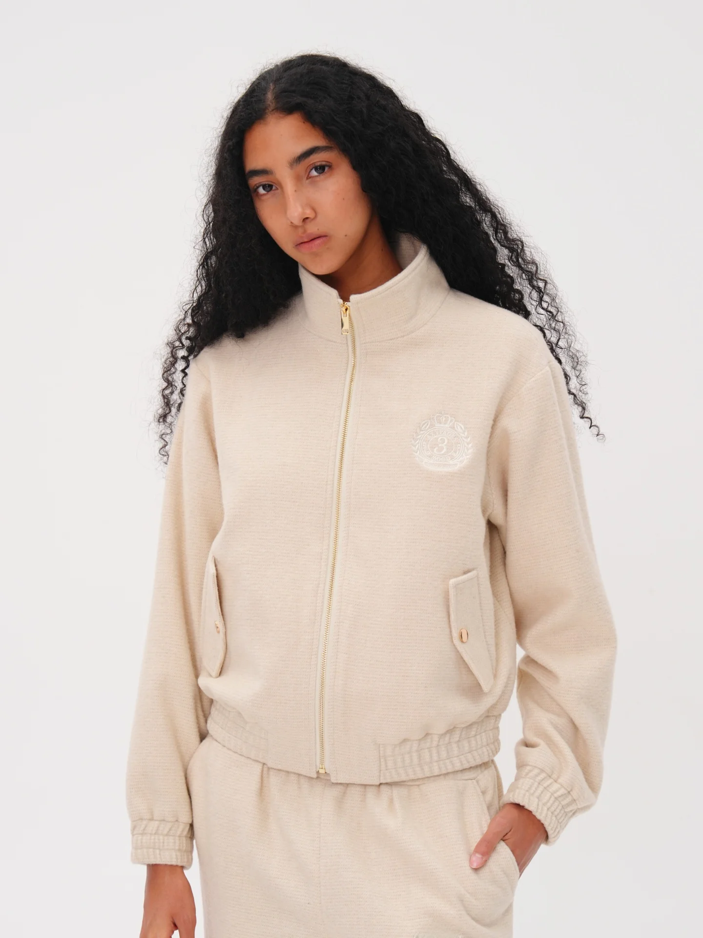 

AXYPAGES Woolen Jaet Stand Collar Zipper Long Sve Faionable Vintage Sle Women's Casual Outerwear Spring Autumn