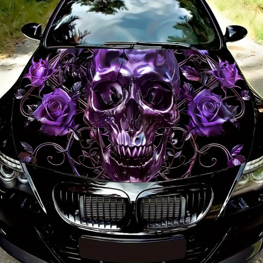 

Purple Rose & Skull Cool Car Hood Decals, Car Hood Stickers, Car Hood Wraps, Gifts, Self-Adhesive Waterproof, Decorative Anti-Sc