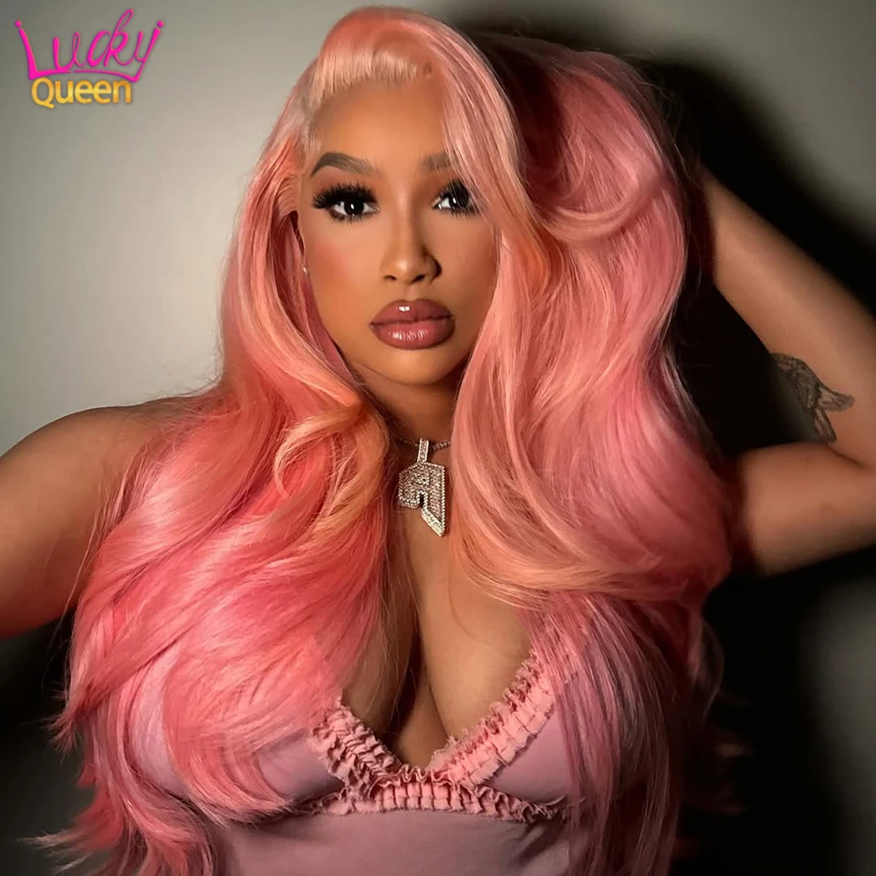 

Light Pink Honey Human Hair Wigs For Women Body Wave 13x4 13X6 Transparent Lace Front Wig Brazilian Remy Hair Wig Pre Pluck
