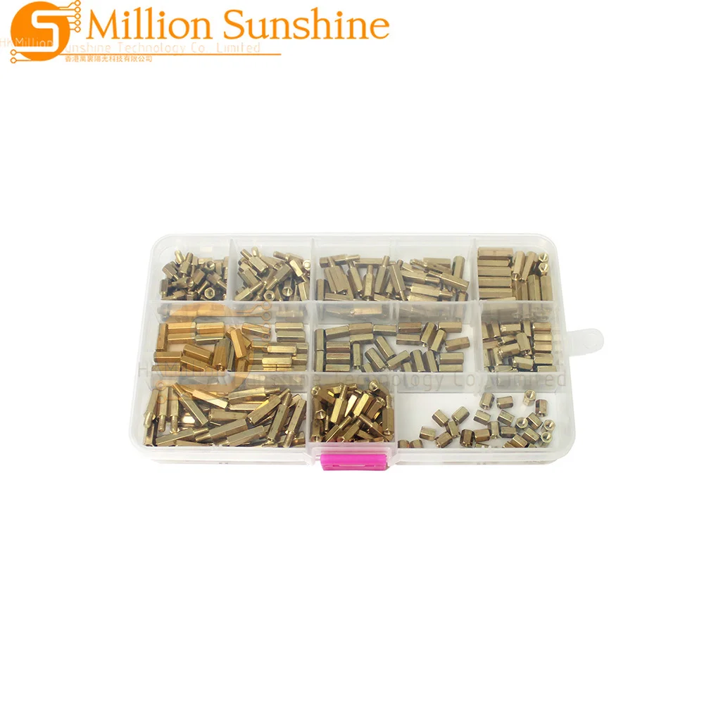 FUSUPI 300pcs M3 Brass Standoff Spacer Kit - Hex Column Screw Nut Assortment Set with Box - for Electronics, PCB, Motherboard
