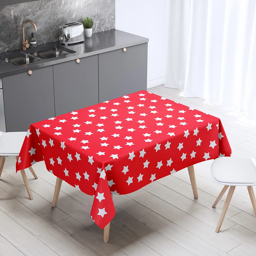 Cute Snowman Christmas Theme Print Pattern Tablecloth Home Decor Rectangular Party  Anti-Stain Dust Cover 