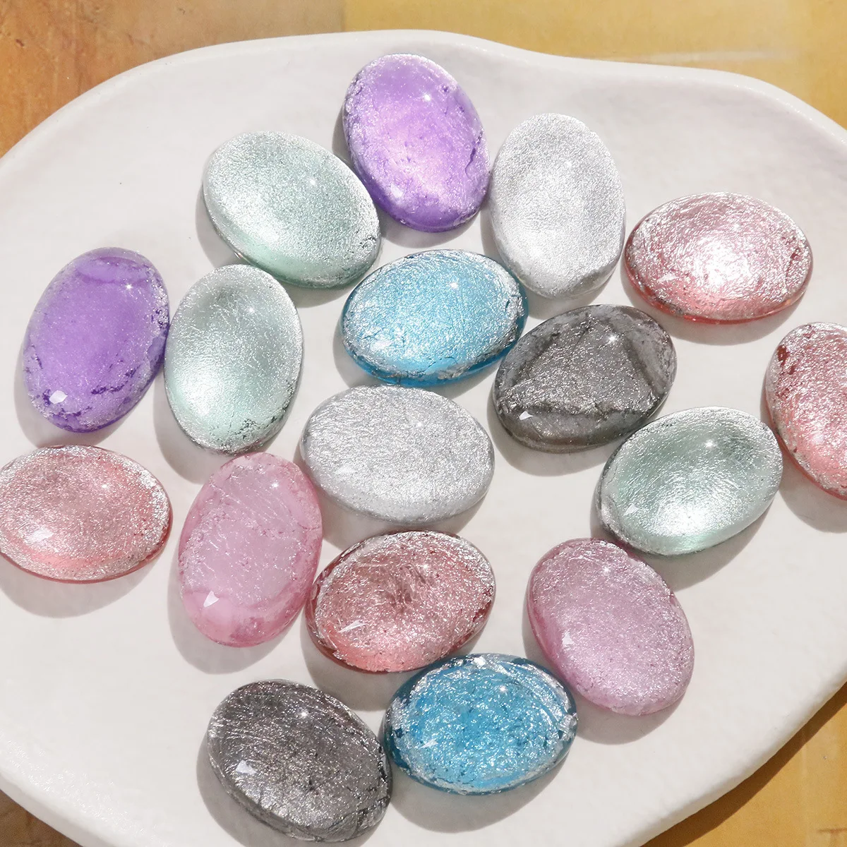 Oval Silver Foil Crack Colorful Resin Patches DIY Earrings Crocs Shoes Phone Case Craft Accessories