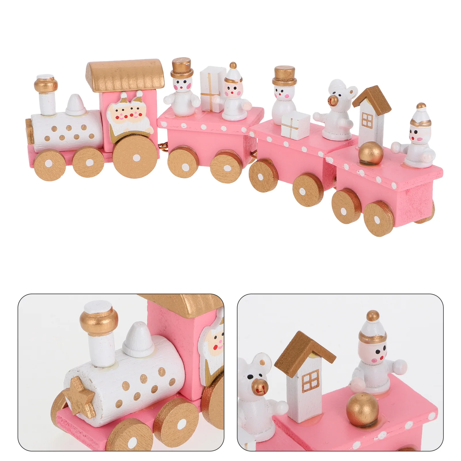 4 Section Wooden Train Christmas nament Cute Holiday Theme Desktop Table Adornment Festive Wood Craft Gift Kids Party New Year