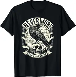 Edgar Allan Poe Nevermore Quoth The Raven T-Shirt Vintage Short Sleeve Crew Neck Clothing